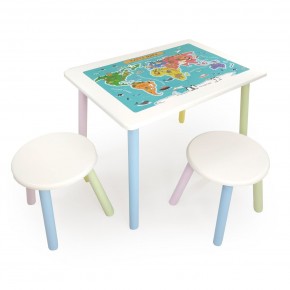 Детский комплект стол и два табурета круглых с накладкой Детский мир (Белый, Белый, Цветной) в Верхней Салде - verhnjaja-salda.mebel-74.com | фото